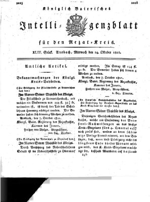 Königlich Bayerisches Intelligenzblatt für den Rezat-Kreis (Ansbacher Intelligenz-Zeitung) Mittwoch 24. Oktober 1821