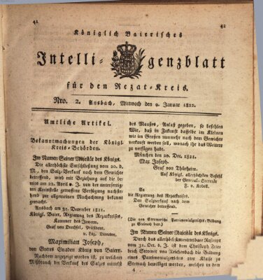 Königlich Bayerisches Intelligenzblatt für den Rezat-Kreis (Ansbacher Intelligenz-Zeitung) Mittwoch 9. Januar 1822