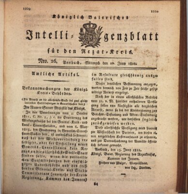 Königlich Bayerisches Intelligenzblatt für den Rezat-Kreis (Ansbacher Intelligenz-Zeitung) Mittwoch 26. Juni 1822
