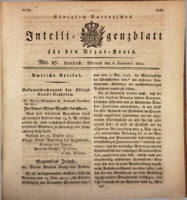 Königlich Bayerisches Intelligenzblatt für den Rezat-Kreis (Ansbacher Intelligenz-Zeitung) Mittwoch 6. November 1822