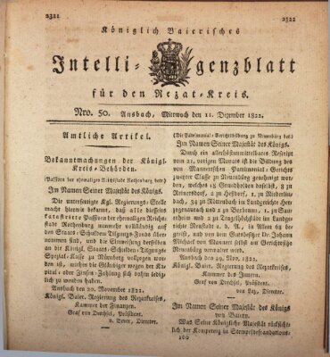 Königlich Bayerisches Intelligenzblatt für den Rezat-Kreis (Ansbacher Intelligenz-Zeitung) Mittwoch 11. Dezember 1822
