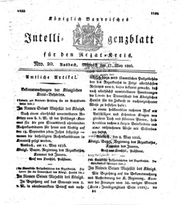 Königlich Bayerisches Intelligenzblatt für den Rezat-Kreis (Ansbacher Intelligenz-Zeitung) Mittwoch 17. Mai 1826