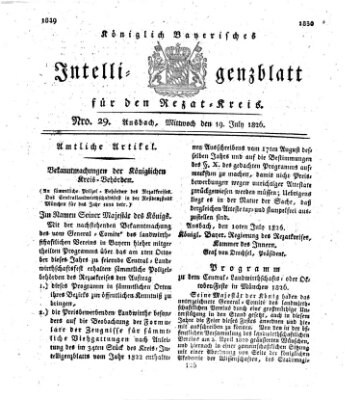 Königlich Bayerisches Intelligenzblatt für den Rezat-Kreis (Ansbacher Intelligenz-Zeitung) Mittwoch 19. Juli 1826