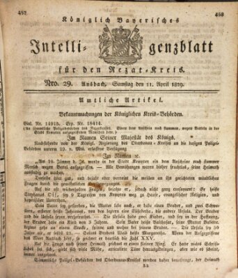 Königlich Bayerisches Intelligenzblatt für den Rezat-Kreis (Ansbacher Intelligenz-Zeitung) Samstag 11. April 1829