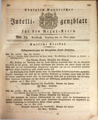 Königlich Bayerisches Intelligenzblatt für den Rezat-Kreis (Ansbacher Intelligenz-Zeitung) Samstag 16. Mai 1829