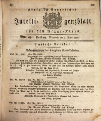 Königlich Bayerisches Intelligenzblatt für den Rezat-Kreis (Ansbacher Intelligenz-Zeitung) Mittwoch 3. Juni 1829