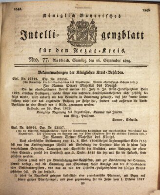 Königlich Bayerisches Intelligenzblatt für den Rezat-Kreis (Ansbacher Intelligenz-Zeitung) Samstag 26. September 1829