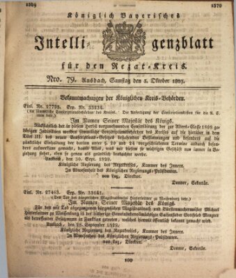Königlich Bayerisches Intelligenzblatt für den Rezat-Kreis (Ansbacher Intelligenz-Zeitung) Samstag 3. Oktober 1829
