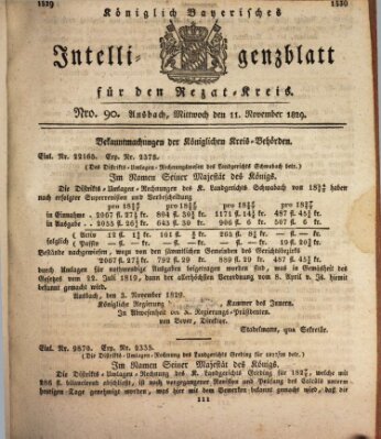 Königlich Bayerisches Intelligenzblatt für den Rezat-Kreis (Ansbacher Intelligenz-Zeitung) Mittwoch 11. November 1829