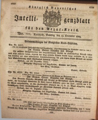 Königlich Bayerisches Intelligenzblatt für den Rezat-Kreis (Ansbacher Intelligenz-Zeitung) Samstag 19. Dezember 1829
