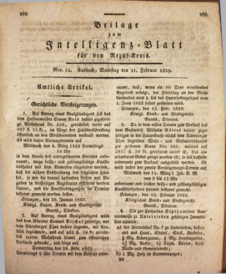 Königlich Bayerisches Intelligenzblatt für den Rezat-Kreis (Ansbacher Intelligenz-Zeitung) Samstag 21. Februar 1829