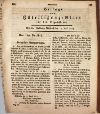 Königlich Bayerisches Intelligenzblatt für den Rezat-Kreis (Ansbacher Intelligenz-Zeitung) Mittwoch 15. April 1829
