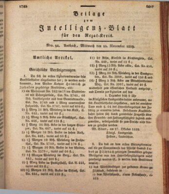 Königlich Bayerisches Intelligenzblatt für den Rezat-Kreis (Ansbacher Intelligenz-Zeitung) Mittwoch 25. November 1829