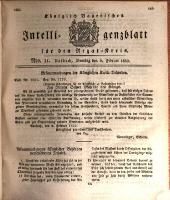 Königlich Bayerisches Intelligenzblatt für den Rezat-Kreis (Ansbacher Intelligenz-Zeitung) Samstag 6. Februar 1830