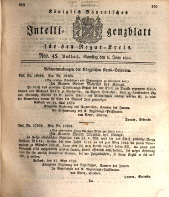 Königlich Bayerisches Intelligenzblatt für den Rezat-Kreis (Ansbacher Intelligenz-Zeitung) Samstag 5. Juni 1830