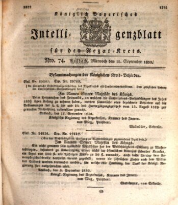 Königlich Bayerisches Intelligenzblatt für den Rezat-Kreis (Ansbacher Intelligenz-Zeitung) Mittwoch 15. September 1830