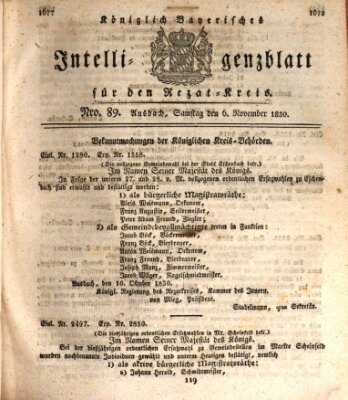 Königlich Bayerisches Intelligenzblatt für den Rezat-Kreis (Ansbacher Intelligenz-Zeitung) Samstag 6. November 1830