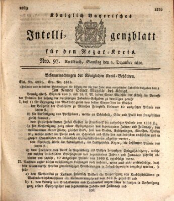 Königlich Bayerisches Intelligenzblatt für den Rezat-Kreis (Ansbacher Intelligenz-Zeitung) Samstag 4. Dezember 1830
