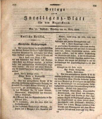 Königlich Bayerisches Intelligenzblatt für den Rezat-Kreis (Ansbacher Intelligenz-Zeitung) Samstag 20. März 1830
