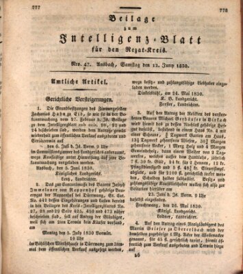 Königlich Bayerisches Intelligenzblatt für den Rezat-Kreis (Ansbacher Intelligenz-Zeitung) Samstag 12. Juni 1830