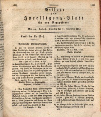Königlich Bayerisches Intelligenzblatt für den Rezat-Kreis (Ansbacher Intelligenz-Zeitung) Samstag 11. Dezember 1830