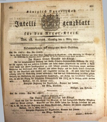Königlich Bayerisches Intelligenzblatt für den Rezat-Kreis (Ansbacher Intelligenz-Zeitung) Samstag 5. März 1831