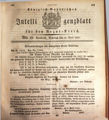 Königlich Bayerisches Intelligenzblatt für den Rezat-Kreis (Ansbacher Intelligenz-Zeitung) Mittwoch 13. April 1831