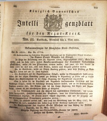 Königlich Bayerisches Intelligenzblatt für den Rezat-Kreis (Ansbacher Intelligenz-Zeitung) Mittwoch 4. Mai 1831