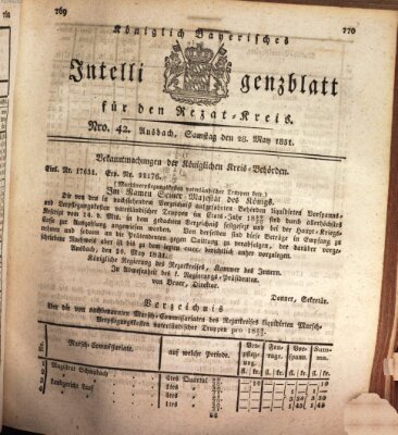Königlich Bayerisches Intelligenzblatt für den Rezat-Kreis (Ansbacher Intelligenz-Zeitung) Samstag 28. Mai 1831