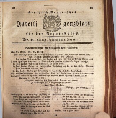 Königlich Bayerisches Intelligenzblatt für den Rezat-Kreis (Ansbacher Intelligenz-Zeitung) Samstag 4. Juni 1831