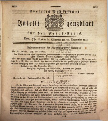 Königlich Bayerisches Intelligenzblatt für den Rezat-Kreis (Ansbacher Intelligenz-Zeitung) Mittwoch 28. September 1831