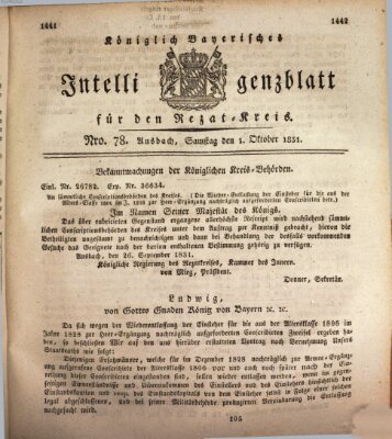 Königlich Bayerisches Intelligenzblatt für den Rezat-Kreis (Ansbacher Intelligenz-Zeitung) Samstag 1. Oktober 1831