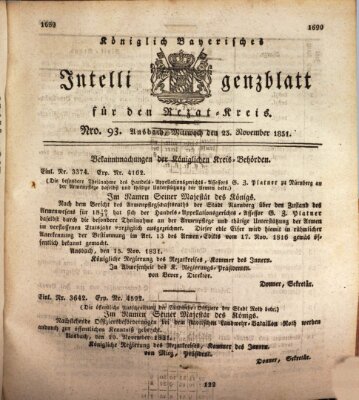 Königlich Bayerisches Intelligenzblatt für den Rezat-Kreis (Ansbacher Intelligenz-Zeitung) Mittwoch 23. November 1831