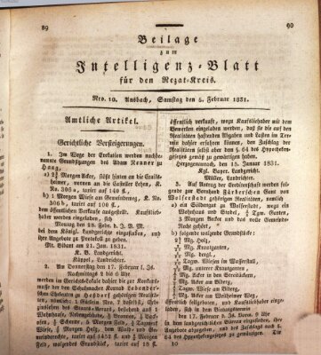 Königlich Bayerisches Intelligenzblatt für den Rezat-Kreis (Ansbacher Intelligenz-Zeitung) Samstag 5. Februar 1831