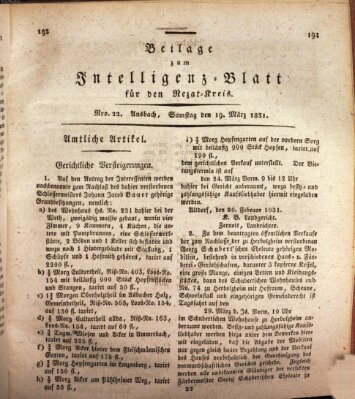 Königlich Bayerisches Intelligenzblatt für den Rezat-Kreis (Ansbacher Intelligenz-Zeitung) Samstag 19. März 1831
