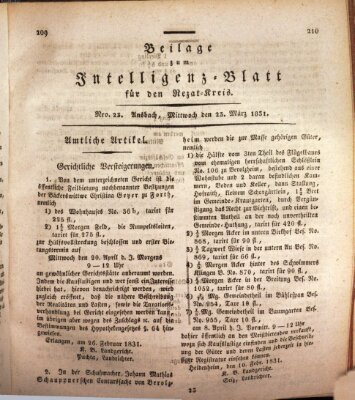Königlich Bayerisches Intelligenzblatt für den Rezat-Kreis (Ansbacher Intelligenz-Zeitung) Mittwoch 23. März 1831