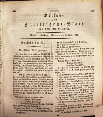 Königlich Bayerisches Intelligenzblatt für den Rezat-Kreis (Ansbacher Intelligenz-Zeitung) Mittwoch 6. April 1831