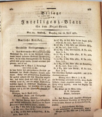 Königlich Bayerisches Intelligenzblatt für den Rezat-Kreis (Ansbacher Intelligenz-Zeitung) Samstag 16. April 1831