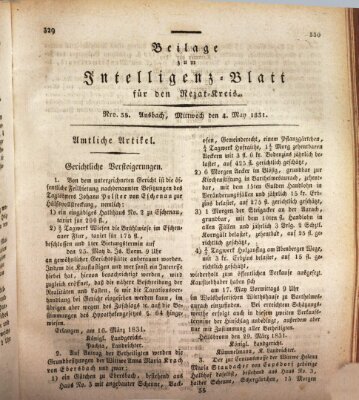 Königlich Bayerisches Intelligenzblatt für den Rezat-Kreis (Ansbacher Intelligenz-Zeitung) Mittwoch 4. Mai 1831