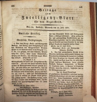 Königlich Bayerisches Intelligenzblatt für den Rezat-Kreis (Ansbacher Intelligenz-Zeitung) Mittwoch 13. Juli 1831