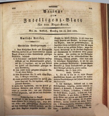 Königlich Bayerisches Intelligenzblatt für den Rezat-Kreis (Ansbacher Intelligenz-Zeitung) Samstag 16. Juli 1831