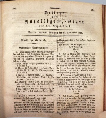 Königlich Bayerisches Intelligenzblatt für den Rezat-Kreis (Ansbacher Intelligenz-Zeitung) Mittwoch 21. September 1831