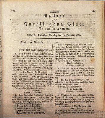 Königlich Bayerisches Intelligenzblatt für den Rezat-Kreis (Ansbacher Intelligenz-Zeitung) Samstag 10. Dezember 1831