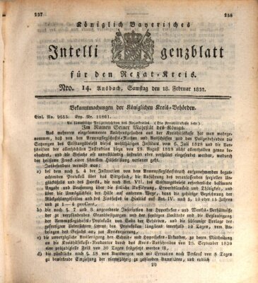 Königlich Bayerisches Intelligenzblatt für den Rezat-Kreis (Ansbacher Intelligenz-Zeitung) Samstag 18. Februar 1832