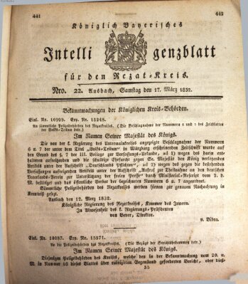 Königlich Bayerisches Intelligenzblatt für den Rezat-Kreis (Ansbacher Intelligenz-Zeitung) Samstag 17. März 1832