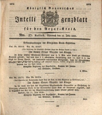 Königlich Bayerisches Intelligenzblatt für den Rezat-Kreis (Ansbacher Intelligenz-Zeitung) Mittwoch 18. Juli 1832