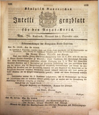 Königlich Bayerisches Intelligenzblatt für den Rezat-Kreis (Ansbacher Intelligenz-Zeitung) Mittwoch 5. September 1832
