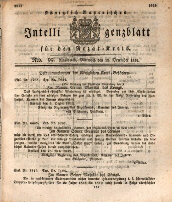 Königlich Bayerisches Intelligenzblatt für den Rezat-Kreis (Ansbacher Intelligenz-Zeitung) Mittwoch 12. Dezember 1832