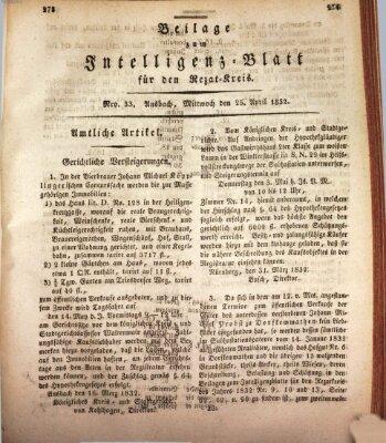 Königlich Bayerisches Intelligenzblatt für den Rezat-Kreis (Ansbacher Intelligenz-Zeitung) Mittwoch 25. April 1832