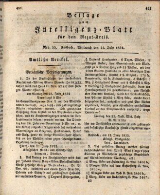 Königlich Bayerisches Intelligenzblatt für den Rezat-Kreis (Ansbacher Intelligenz-Zeitung) Mittwoch 11. Juli 1832